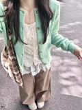 Mint Green Roll-Up Knitted Cardigan Sweater Coat Woman New Spring And Autumn Soft Glutinous Early Autumn Outside The Top