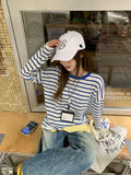 Korean Loose-Sensitive Stripes Bumpy Round-Neck Long-Sleeved T-Shirt For Women's Summer New Loose Meat Cover Thin Cloth