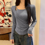 Korean Pure High-End Feeling Set Up Long-Sleeved Bottom Shirt Women's Spring And Autumn Irregular Chic Chic Top