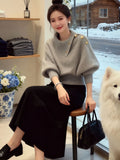 Lazy Feeling Irregularly Collared Gray Knitted Jersey Woman 2025 Winter Unique Beautiful Light Temperament Thicken Sweater
