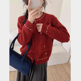 Korean Wearing Round-Neck Knitted Cardigan Women Early Autumn 2025 New Loose Thin Sweater Top Coat