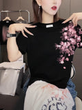 Large-Size Ocean Gas Print Round-Neck Short-Sleeved T-Shirts For Women's Summer Micro-Fat MM Slim Slimming Fashion Casual Blouse