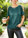 Women's New Sexy Open Shoulder Collar Short-Sleeved Flashing T-Shirt Top Girl