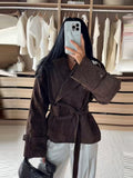 Hot Autumn Vintage Brown Lintd Collar Jacket Jacket 2025 Women's New