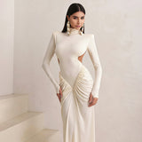 New Women's Clothing In The Autumn Of 2025, Pure-Color Long-Sleeved High-Collar Temperament Folds And Back Dresses