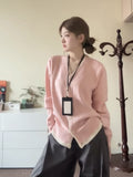 Korean Gentle Wind Pink Fake Two Knitted Cardigan Women Early Autumn Loose Soft Chic Super Good-Looking Sweater Coat
