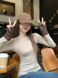 Oatmeal Splicing Colliding Color Round Collar Bottomed Women 2026 Autumn And Winter In The Long-Sleeved T-Shirt With Long-Sleeved T-Shirts