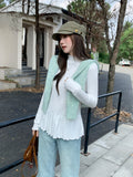 Sweet Cute Wooden Ear Half-High Collar Long-Sleeved Knitted Shirt Woman 2026 Autumn Loose Thin Leaves Side Top