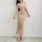 French Pure Lusty Sexy Bare Back Sling Dress Women Autumn New Waist Thin Outer Wears Long Ass Long Skirt