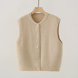 Vintage Gray Single-Dcupuncture Knitted Vest Women's Autumn And Winter New Loose Thin Sleeveless Sweater Outside The Shoulder