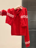 Red Fair Island Knitted Long Sleeve Open-Shirt Two Sets Of Women's 2026 Autumn And Winter New Bottom Sweater Top