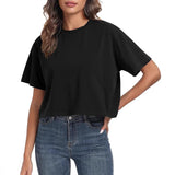 Women's Loose Short T-Shirt Round Collar Umbilical Top Casual Summer Solid Color Basic T-Shirt Short Sleeve