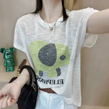 This Year's Popular Summer Thin Letter Small Elephant Short-Sleeved Ice Knitted Shirt Women Reduce The Age Of Loose Round Collar Blouse T-Shirt