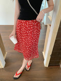 Vintage Gentle Wind Red Broken Flower Dress Women 2026 Summer New High-Rise Thin And Long Skirt