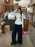 Ballet Style White Lace Hem With Grinding Long-Sleeved T-Shirt Autumn And Winter New Bottom Shirt For Women