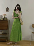 French Lotus Leaf Side Green Flowers Hanging Joint Dress Women's Summer 2026 New Beach Resort Beach Dress