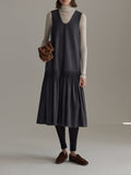Handmade Tucked Tat-Coln-Coled V-Neck Sleeveless Vest Dress A Word Thin Dress Women's Winter New