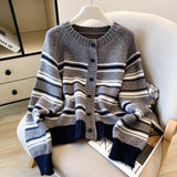 Millard Hit The Striped Knitted Cardigan Outside The Women's Autumn And Winter Wearing Sweaters With Skirts Small Korean Tops