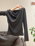 Korean Solid Color Collar One-Word Collar Shoulder Long-Sleeved T-Shirt Women's 2026 New Early Autumn Super Good-Looking Lace Top