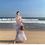 Holiday Wind Chopped Fresh Mesh Hanging Neck Slings Long Skirt Folded Back Dress 2025 New Dress