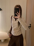 Fake Two Embroidered Round-Neck Long-Sleeved T-Shirts For Women Wearing A Folded Waistcoat In The Fall And Winter Of 2026