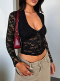 Dija Y2K Hottie Style Sexy Long-Sleeved T-Shirt Lace Women's Clothing 2025 Autumn And Winter