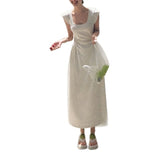 60 Tugging Air Layer U Collar Skin Daily Right Angle Shoulder To Close The Waist Long High Dress