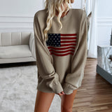 Dili 2025 Autumn And Winter Coat Women Casual Loose Color Woven Independence Day Long-Sleeved Sweater