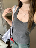 Korean Sweet Spicy Wind Hanging Neck Pinstripe U Tie Sling Vest Women Summer Slimming High-End Feel Beautiful Top