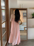 Dew-Back Pink Sling Dress Women's Summer New Seaside Holiday Style Loose Long Dress Beach Dress Temperament Skirt