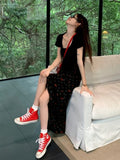 Black Broken Flower Irregular Opening Half-Summer Women's Summer 2026 New Small Design High-Lumn Bust Long Dress