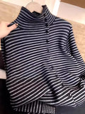Large-Size Women's Han-Skin Half-Necked Striped Sweater Knitted Jersey Autumn And Winter New Fat Mm Thin Mask Inside The Top