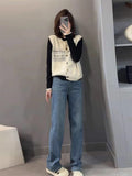 Korean Literary And Artistic Temperament Knitted Vest Vest Women Spring And Autumn Folded Through The Horse Clip Niche Design Sweater Shoulder