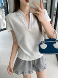 Spice Girls Polo Collar Shoulder Short-Sleeved T-Shirt 2026 Summer New Slim Solid Color Short Top