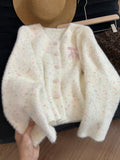 Korean Sweet Embroidered Colorful Plush Sweater Coat Woman 2025 Autumn And Winter Show Skinny Knitted Shirt Top