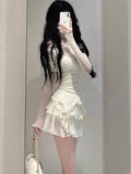 Pure Sweet Suit Dress Dress Girl Slimny Sleeves On The Shoulder Hot Girl High-Waist Cake Short Skirt Two Sets
