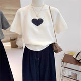 Spring And Autumn Han Linen High-End Love Slim Thin Short Knitted Sweater Women's Short-Sleeved Top