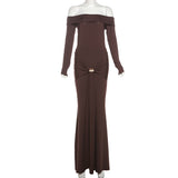 New And Sexy Fashion In The Autumn And Winter Of 2025, The Character Of The Shoulder-Folded Folded Metal Decorative Long Dress