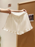 Sweet Wooden Ear Hem Design Sense Of Casual Pants Women Summer Wearing Tight Belt Thin Shorts