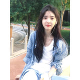 Lazy Casual Blue Plaid Shirt Women 2026 Early Autumn New Loose Long-Sleeved Sun Protection Coat Top