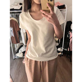 Positive Shoulder Low Round Collar Collar Collar Collar Collar Collar Collar Short Sleeve T-Shirt 2026 New Pure Cotton Slimming U Collar Inside The Top