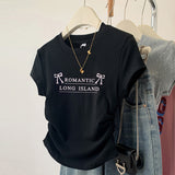 Short Gray Short-Sleeved T-Shirt Women's 2025 Summer New Fashion Gas Explosion Clothes To Repair Cotton Top