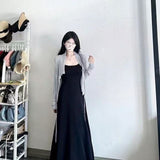 French Black Sling Dress Women's Summer Small Seaside Holiday Temperament Slim Dress