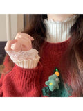 Lace Lace Knitted Sweater Women's Autumn And Winter 2025 New Small Fragrant Wind Stacked Half-High Collar Bottom Top