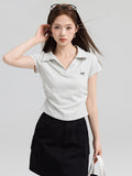 Pure Cotton Polo Collar Short-Sleeved T-Shirt Women's Summer 2025 New Large-Size Meat Masking Thin Design Wrinkled Short Blouse
