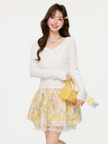 White V-Neck Bow Knitted Hollow Inside The Bottom Shirt Spring Long Sleeves To The Temperament Small Man Coat Woman