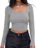 2025 Thread Pit Strip Repair Short Long-Sleeved Square Collar T-Shirt Girl With Hot Girl Casual