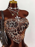 New Leopard Print Body Sexy Short Bra Vest Coat With Leaf-Side Skirt Suit For Women