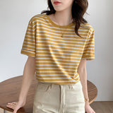 Fresh Green Striped T-Shirt Women's Summer Short-Sleeve 2026 New Loose Round Collar Sympathizes With Niche Clothes