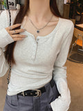 White Cotton Shoulder Long-Sleeved T-Shirt 2025 Autumn New Women's Decoration Body Slimy Inside The Bottom Shirt Top